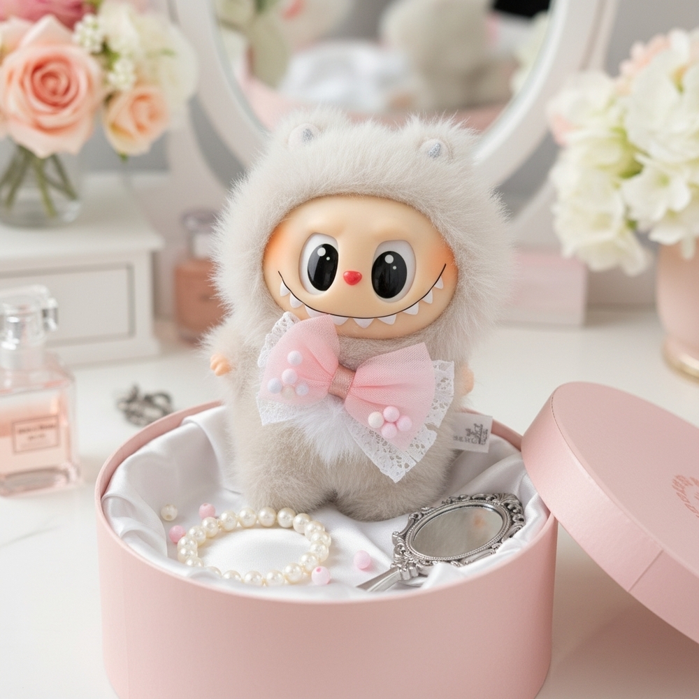 Cute Plush Labubh with Pink Bow